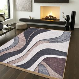 RRC Grey Abstract No Shredding Polyester Carpet image 4