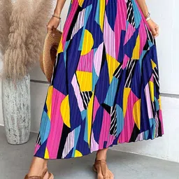 ZWERLON Abstract Printed Flared Maxi Skirt-picture-17