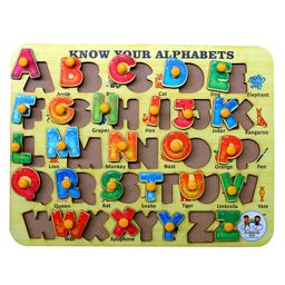 Enjunior Box Alphabets Solar System & Shapes Wooden Puzzle With Knobs Multicolor - 46 Pieces image 2