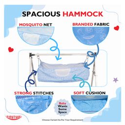 tiny tyke TinyTyke-Manual Baby Cradle Square Pipe - Semi Foldable | Square Hammock with Mattress | Blue image 2