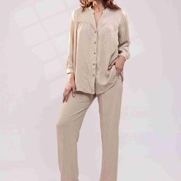 Luxe Weaves Women Beige White Shirt & Trousers Co-ord Set-image-33