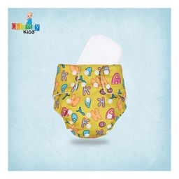 Chinmay Kids  Freesize Reusable Washable Adjustable Snap Buttons Cloth Diaper For Babies With Wet Free Insert Pads Leak Proof & Dry Feel Pack of 2- Yellow White image 4