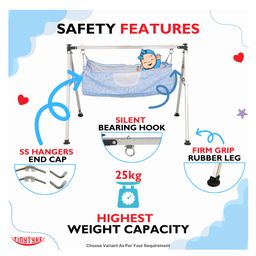tiny tyke TinyTyke-Manual Baby Cradle Square Pipe - Semi Foldable | Square Hammock with Mattress | Blue image 4