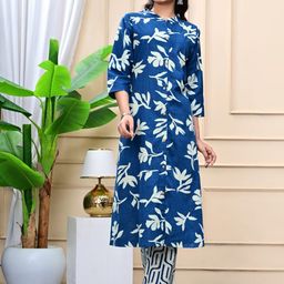 aayusika Floral Printed Mandarin Collar A-Line Pure Cotton Kurta with Trousers-image-12