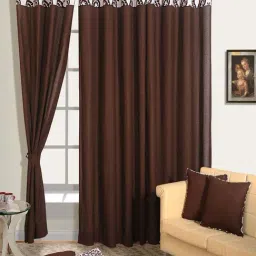 Swayam Brown Premium Lining Plain Eyelet Door Curtain - Single Piece (7 Ft)-29
