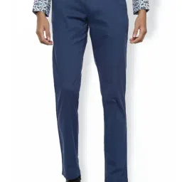 Van Heusen Navy Cotton Slim Fit Trousers-picture-35