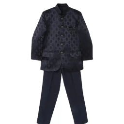 Blue Giraffe Kids Dark Navy Printed Full Sleeves Blazer with Pants-picture-27