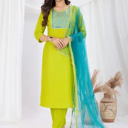DIVASTRI Women Ethnic Motifs Embroidered Regular Kurta with Trousers & With Dupatta-picture-34