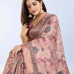 PBS PRINTS Floral Printed Zari Pure Silk Tussar Saree-picture-50