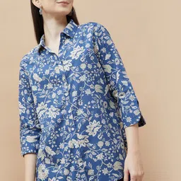 Colour Me by Melange Women Cutaway Collar Floral Printed Cotton Casual Shirt-image-26