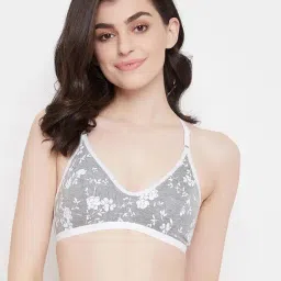 Clovia Grey Floral Print Non Wired Non Padded Full Coverage Bra-picture-28