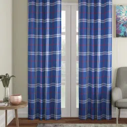 Klotthe Blue & Red Cotton 9 ft. Long Door Curtains - Set of 2-44