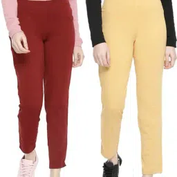 Dollar Missy Parry Red & Mustard Regular Fit Cigarette Trousers (Pack  of 2)-picture-2