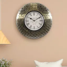Aapno Rajasthan Gold Brass Dual Shade Designer Wall Clock-image-42