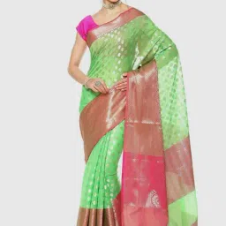 Banarasi Silk Works Green & Pink Woven Saree With Unstitched Blouse-picture-39
