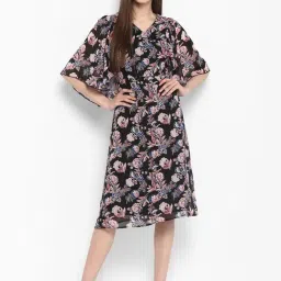 StyleStone Black Floral Print Fit & Flare Dress-image-59