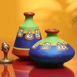 ExclusiveLane Two Mini-Frame Terracotta Pots Showpieces With Warli Hand-Painting (Set Of 2)-image-32