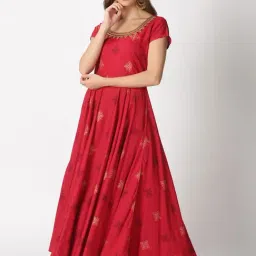 Saffron Threads Red Embroidered Anarkali Kurta-picture-29
