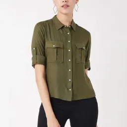 Miss Chase Olive Green Full Sleeves Shirt-image-73