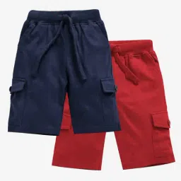 Kiddopanti Boys Red & Navy Solid Cargo Shorts (Pack Of 2)-picture-20