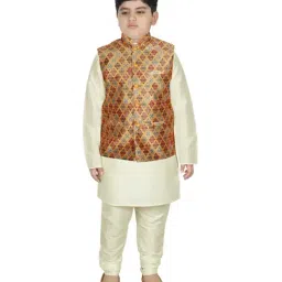 SG Yuvraj Kids Yellow & Cream Printed Full Sleeves Kurta Set-17