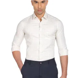 Arrow Off White Cotton Slim Fit Checks Shirt-picture-37