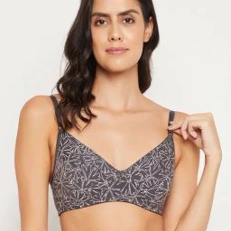 Clovia Dark Grey Printed Half Coverage Non-Padded Bra-image-101