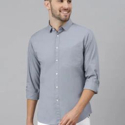 Dennis Lingo Grey Cotton Slim Fit Shirt-image-93