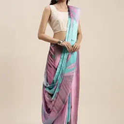 Blissta Pink & Aqua Printed Saree With Unstitched Blouse-image-11