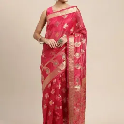Blissta Pink Paisley Print Kanjeevaram Saree With Unstitched Blouse-picture-36