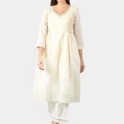 DART STUDIO White Cotton Embroidered A Line Kurta-image-48