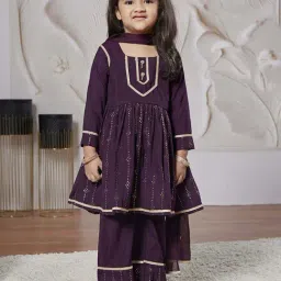 VASTRAMAY Girls Purple Kurta with Palazzo Set With Dupatta-image-60