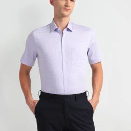 Arrow Purple Cotton Regular Fit Checks Shirt-image-53