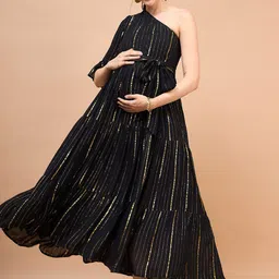 Shades of Sabi Floral Print One Shoulder Crepe Maternity Maxi Dress-picture-17