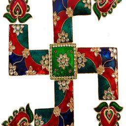 Kala Samarpan Green & Red Meenakari Foldable Rangoli With Centerpiece-6