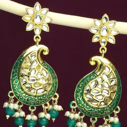 OOMPH Green Meenakari Ethnic Kundan in Kairi Design Dangler Earrings image 1