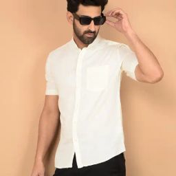Crimsoune Club Off White Cotton Slim Solid Shirt-image-36