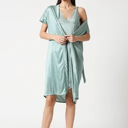 AV2 Green Solid Satin Nightdress with Robe-image-44
