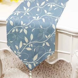 STITCHNEST Blue & Beige Printed Tasseled TableRunner-25