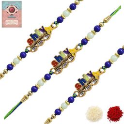 MEIRA JEWELLERY Set Of 3 Rakhi With Roli Chawal & Greetings Card Set-image-45