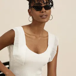 SHOWOFF Scoop Neck Flutter Sleeves Acrylic Crop Top-image-9