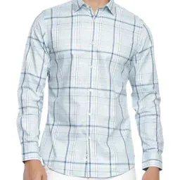 Calvin Klein Green Cotton Slim Fit Checks Shirt-image-66