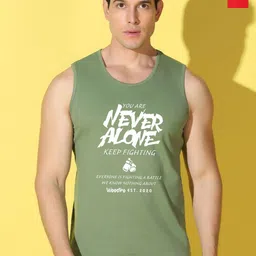 WOOSTRO Pack Of 2 Printed Super Combed Cotton Gym Vests VWS26(ALONE LGTGREEN)(MORE RED)-image-71