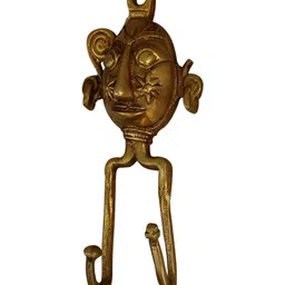 IndianShelf Gold-toned Textured Brass Tribal Face Wall Hooks-image-38