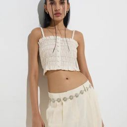 Nuon by Westside Off-White Smocked Cotton Crop Top-picture-32