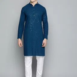Jompers Men Embroidered Sequinned Pure Cotton Kurta with Pyjamas-image-51