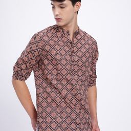 Anouk Rustic Ethnic Motifs Print Band Collar Roll-Up Sleeves Straight Kurta-picture-49