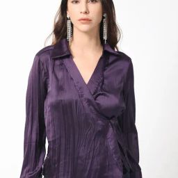 RAREISM Purple Polyester Solid Long Sleeves Top-image-46