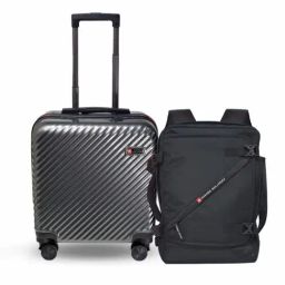 Swiss Military Small Black & Silver Striped Combo of 2 hard Cabin Luggage Trolley With Backpack Bag-picture-20