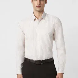 Peter England Beige Regular Fit Striped Shirt-image-36